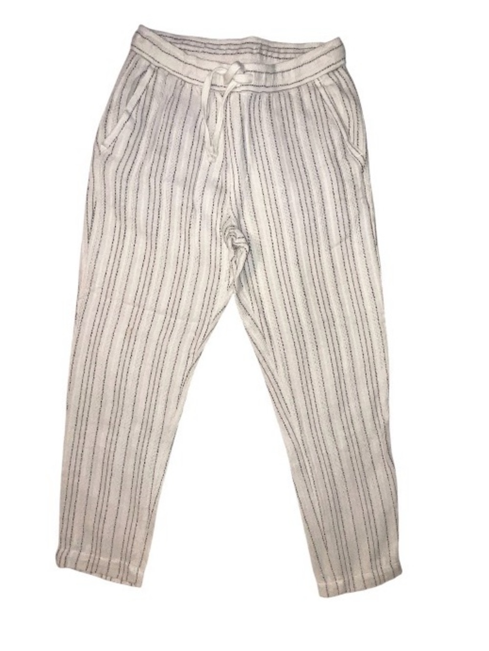 Zara NWOT Striped White Cream Pants Drawstring Waist Size Medium